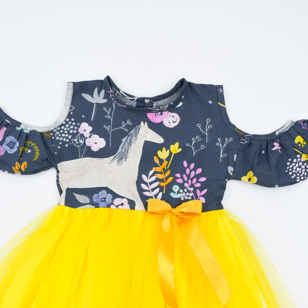 Cold Shoulder Cotton Mesh Tutu Frock