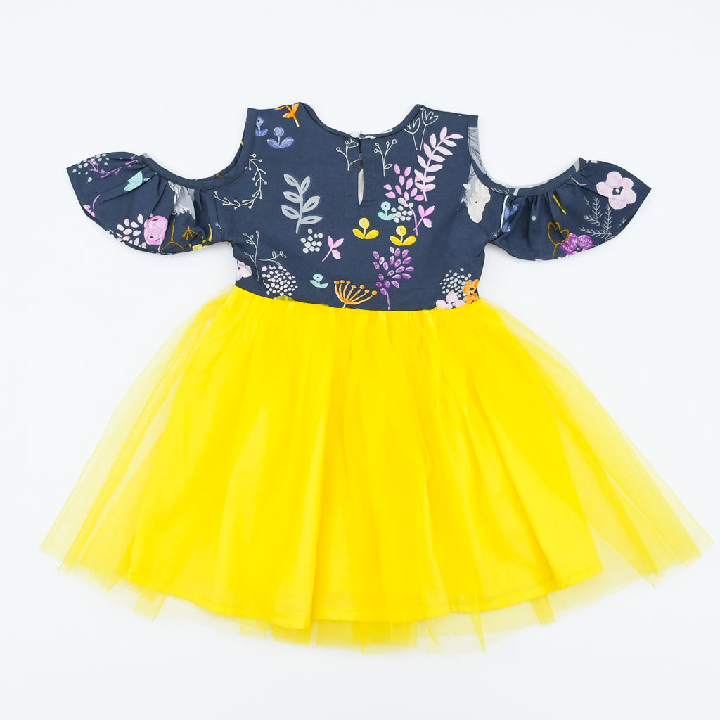 Cold Shoulder Cotton Mesh Tutu Frock