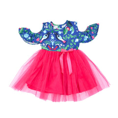 Cold Shoulder Cotton Mesh Tutu Frock