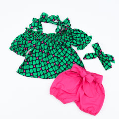 Girls 3 Piece Off Shoulder Shirt Shorts Headband Set