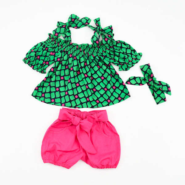 Girls 3 Piece Off Shoulder Shirt Shorts Headband Set