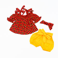 Girls 3 Piece Off Shoulder Shirt Shorts Headband Set