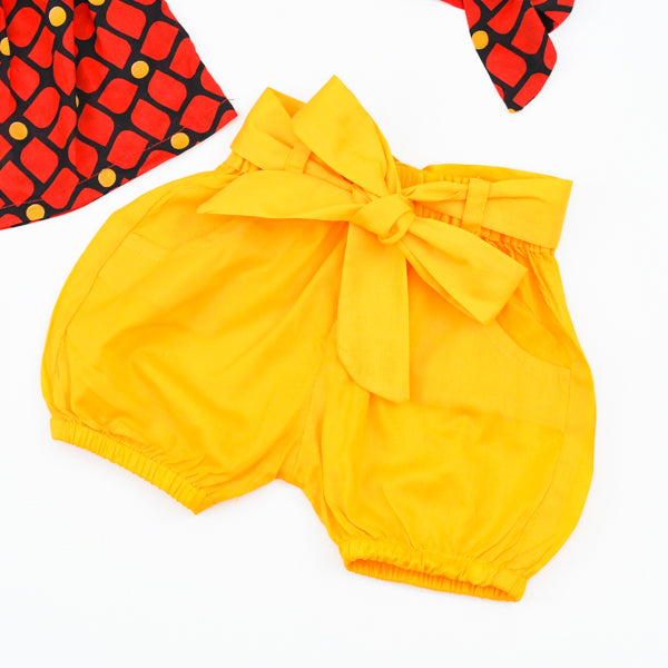Girls 3 Piece Off Shoulder Shirt Shorts Headband Set