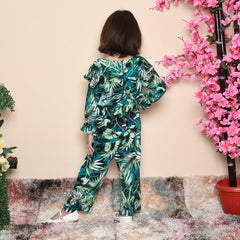 Botanical Print Ruffle Trim Girls Jumpsuit