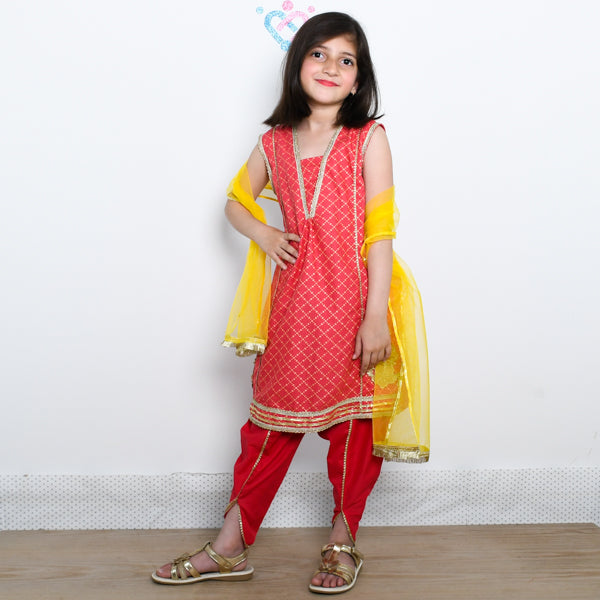 Girls Panel Shirt, Tulip Shalwar & Dupata Dress