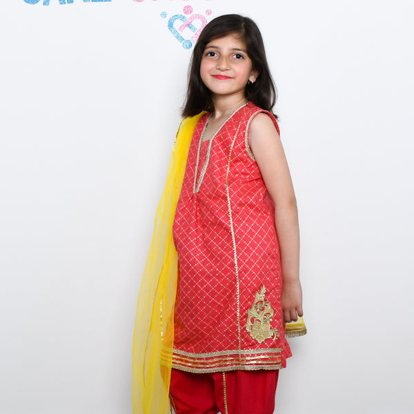 Girls Panel Shirt, Tulip Shalwar & Dupata Dress