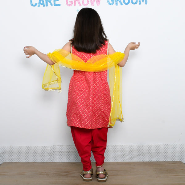 Girls Panel Shirt, Tulip Shalwar & Dupata Dress