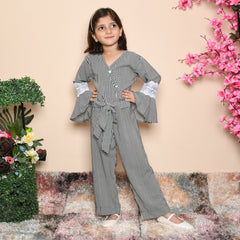 Surplice Cropped Lining Belted Girls Jumpsuit