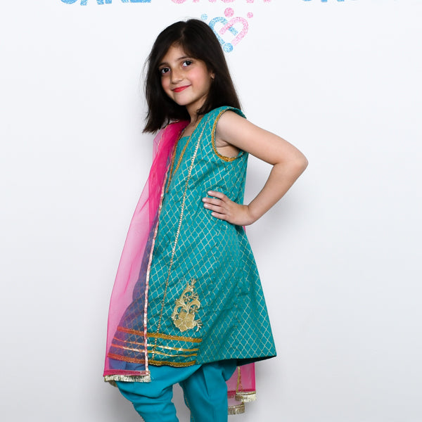 Girls Panel Shirt, Tulip Shalwar & Dupata Dress