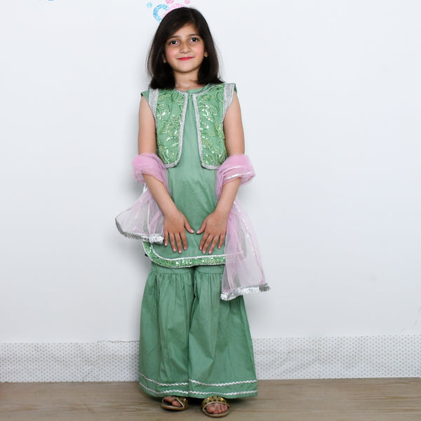 3 Piece Gharara, Shirt with Vest & Dupata Dress