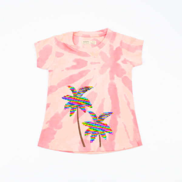 Sequin Palm Trees Pattern Girls T-Shirt