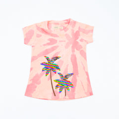 Sequin Palm Trees Pattern Girls T-Shirt