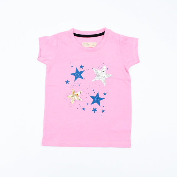 Sequin Star Pattern Girls T-Shirt