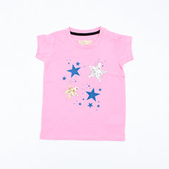 Sequin Star Pattern Girls T-Shirt