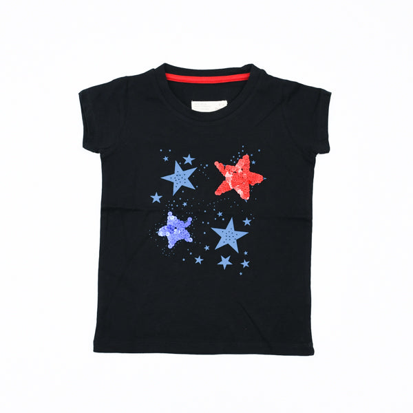 Sequin Star Pattern Girls T-Shirt