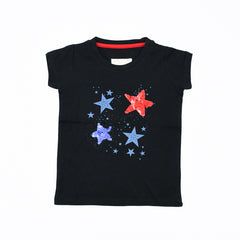 Sequin Star Pattern Girls T-Shirt