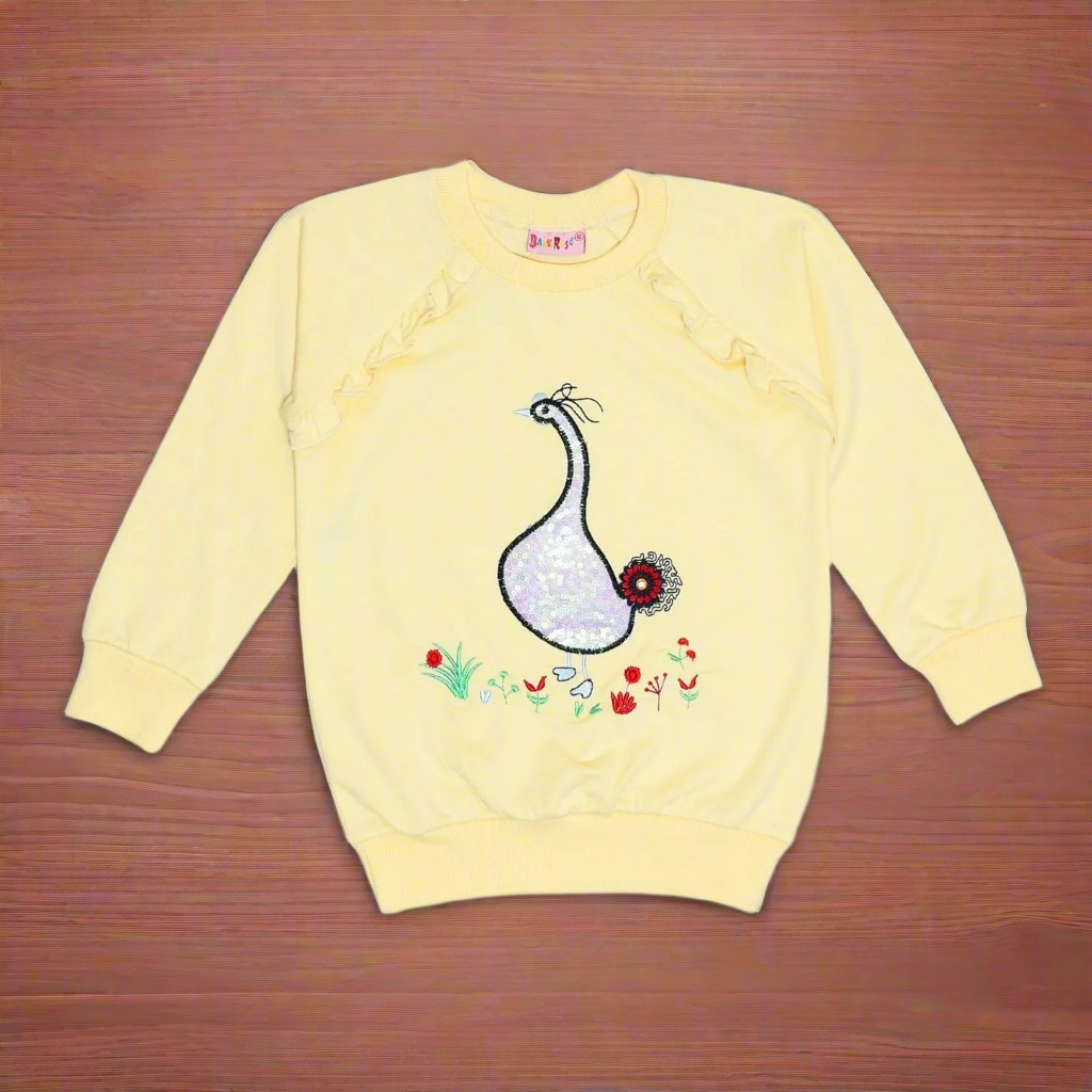 Round Neck Girls Glitters Peacock Sweatshirt