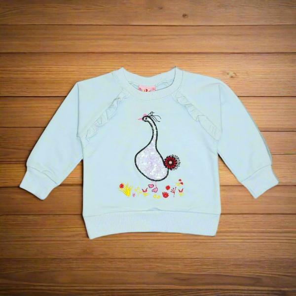 Round Neck Girls Glitters Peacock Sweatshirt