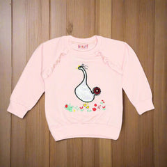 Round Neck Girls Glitters Peacock Sweatshirt