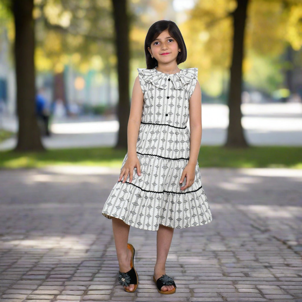 Digital Print Multi Layered Sleeveless Girl Summer Frock