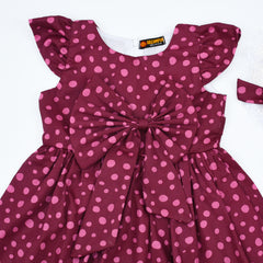Polka Dots Front Bow Girl Summer Frock With Hat