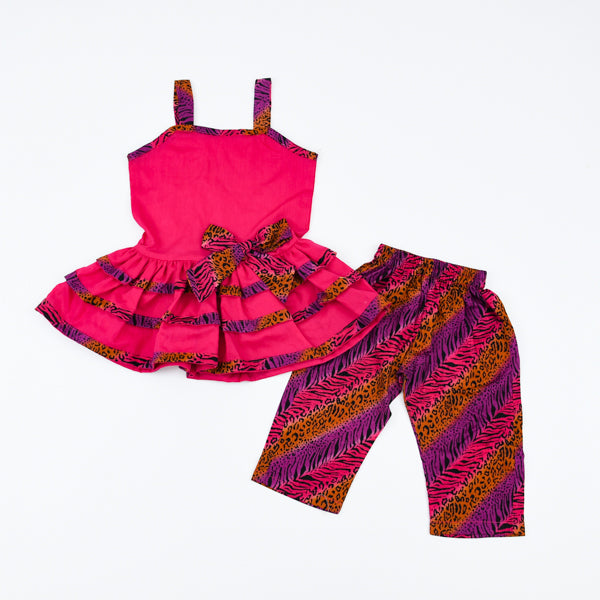 Layers Frock with Front Bow & Capri Pants 2 Piece Girl Dress Set