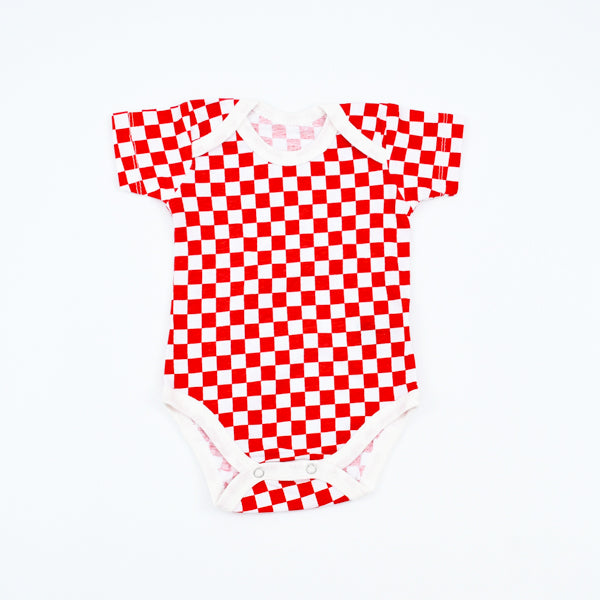 Baby Girl Baby Boy Square Pattern Short Sleeves 100% Cotton Body Suit