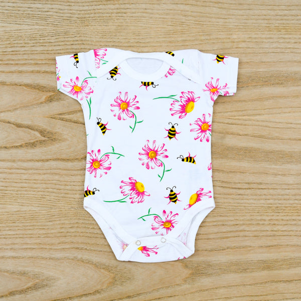 Baby Girl Floral Printed Short Sleeves 100% Cotton Body Suit