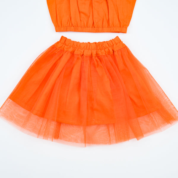 Ruffle Trim Tube Top & Mesh Overlay Skirt & Headband Girls Dress