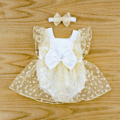 Ruffle Trim Organza Overlay Baby Girl Romper