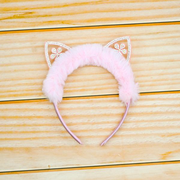 Faux Fur Kitty Style Crystal Embellished Girls Hairband