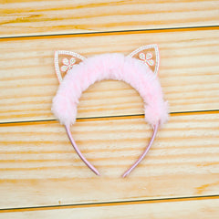 Faux Fur Kitty Style Crystal Embellished Girls Hairband