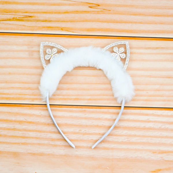 Faux Fur Kitty Style Crystal Embellished Girls Hairband