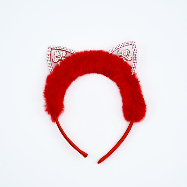 Faux Fur Kitty Style Crystal Embellished Girls Hairband