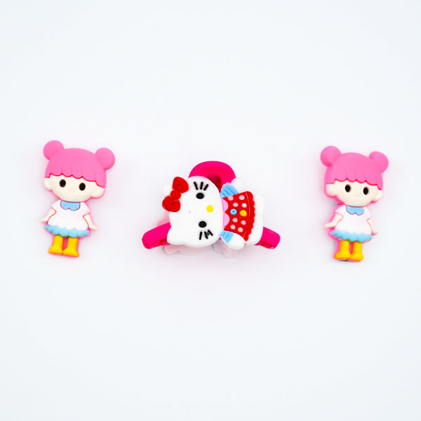 Pair of 2 Dolls Hair Pins With 1 Hello Kitty Hair Catch