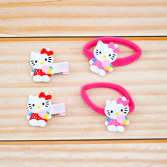 Hello Kitty Pair of Four (2 Hair Pins With 2 Hair Ponies)