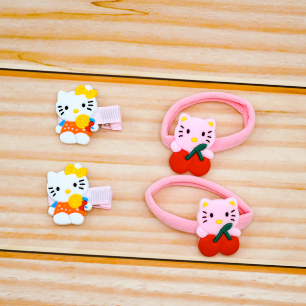 Hello Kitty Pair of Four (2 Hair Pins With 2 Hair Ponies)