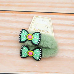 Bow Tie Style Stylish & Fashionable Fancy Faux Fur Girls Hair Scrunchies Set