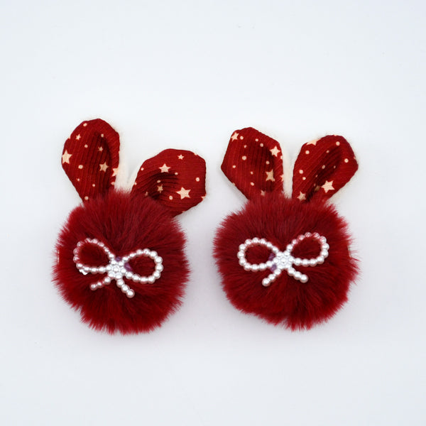 Faux Fur Pair Of Girls Pins Embellished With Little Pearls