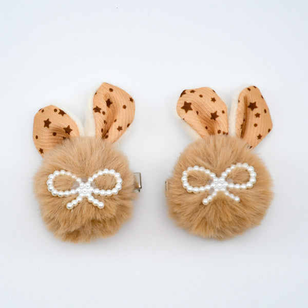 Faux Fur Pair Of Girls Pins Embellished With Little Pearls