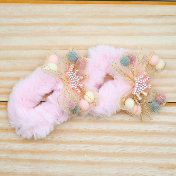 Crown Stylish & Fashionable Fancy Faux Fur Girls Hair Scrunchies Set