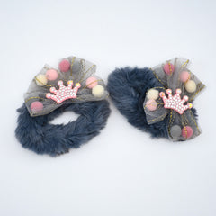 Crown Stylish & Fashionable Fancy Faux Fur Girls Hair Scrunchies Set