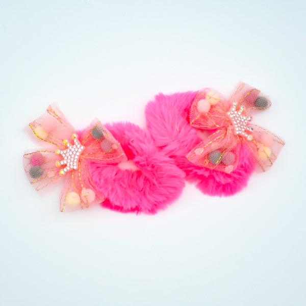 Crown Stylish & Fashionable Fancy Faux Fur Girls Hair Scrunchies Set