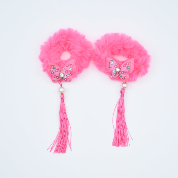 Butterfly Stylish & Fashionable Fancy Faux Fur Girls Hair Scrunchies Set