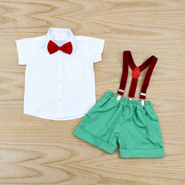 Boys Shirt Shorts & Suspenders Set