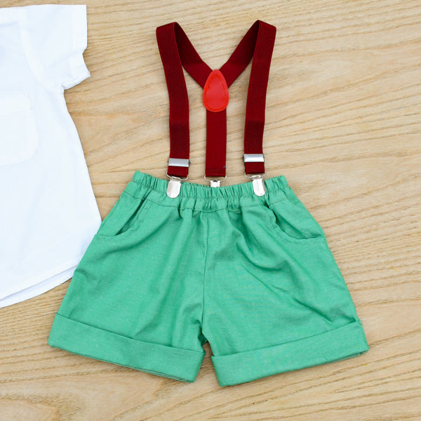 Boys Shirt Shorts & Suspenders Set