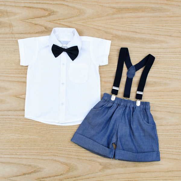 Boys Shirt Shorts & Suspenders Set