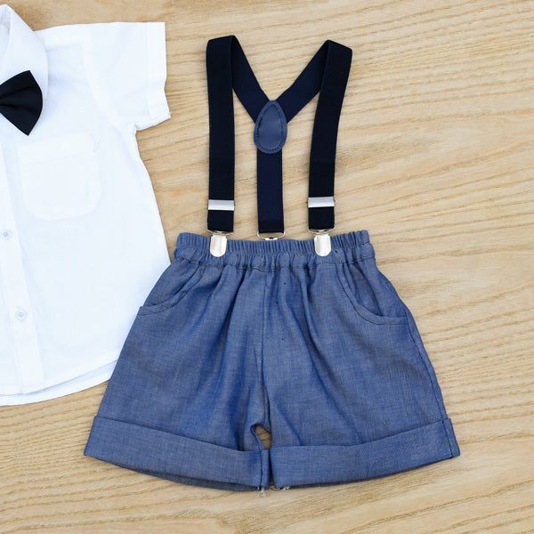 Boys Shirt Shorts & Suspenders Set