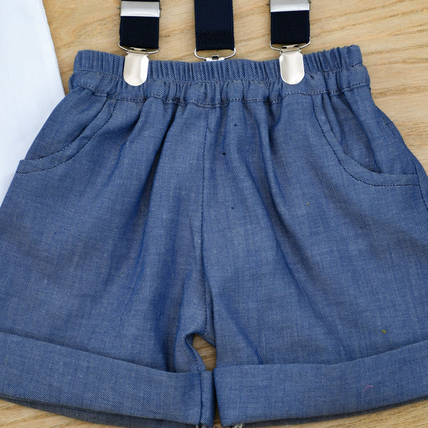 Boys Shirt Shorts & Suspenders Set