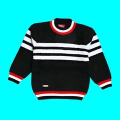 Boys White Lines Style Wool Sweater